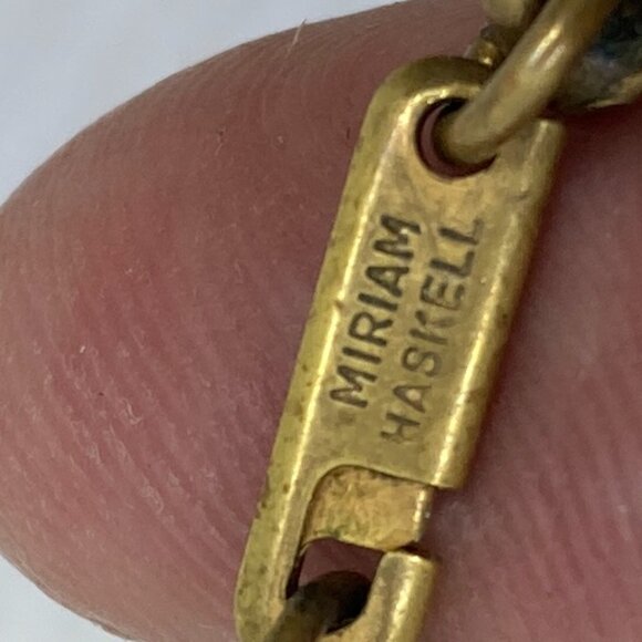 Vtg chunky MIRIAM HASKELL signed brass glass medallion statement piece necklace - Picture 3 of 5